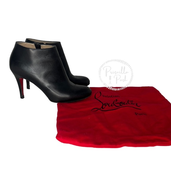 Christian Louboutin Black Leather Heeled Ankle Boots Booties 35.5 Rubber Sole - Picture 3 of 10